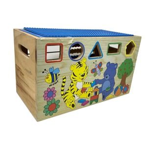 Toy Chest Wooden Alphabet Lego Top + 57 Misc. Pieces 14x7x8  .01:S1418